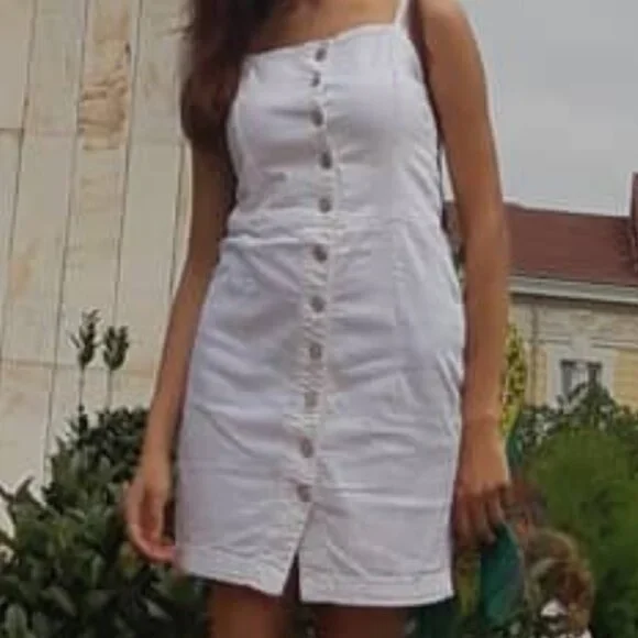 White Jean Dress - Picture 1 of 2